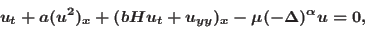 \begin{displaymath}u_{t}+a(u^{2})_{x}+(b\mathscr{H}u_{t}+u_{yy})_{x}-\mu (-\Delta)^{\alpha}u=0,\end{displaymath}