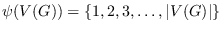 $\psi(V (G)) = \{1, 2, 3, \dots , \vert V (G)\vert\}$